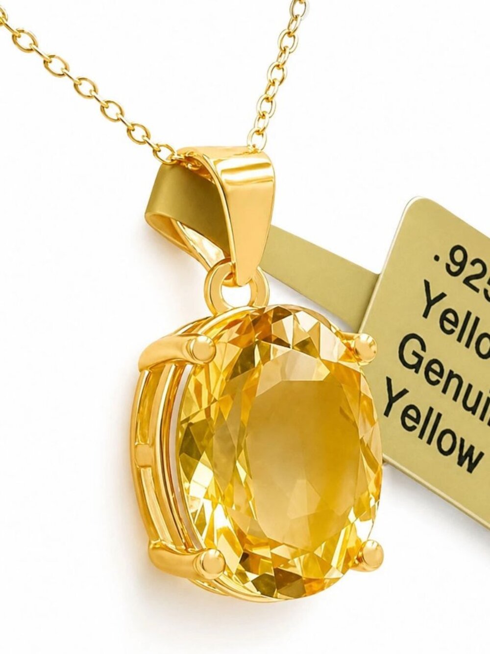Genuine 5.25 Cts Yellow Topaz Pendant Necklace 14k Yellow Gold Plated (.925)